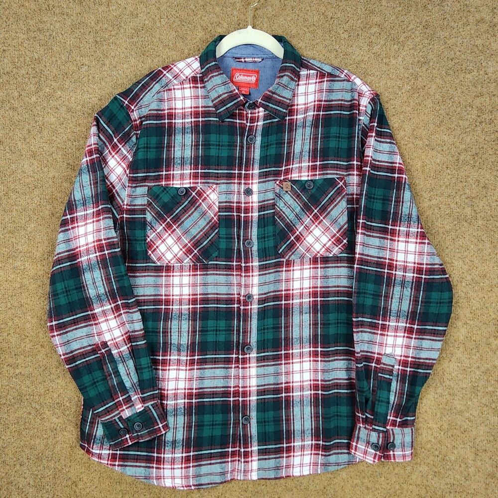 Coleman Flannel Button Up/Down XL Men Plaid Red/Green Camping Outdoors Cotton